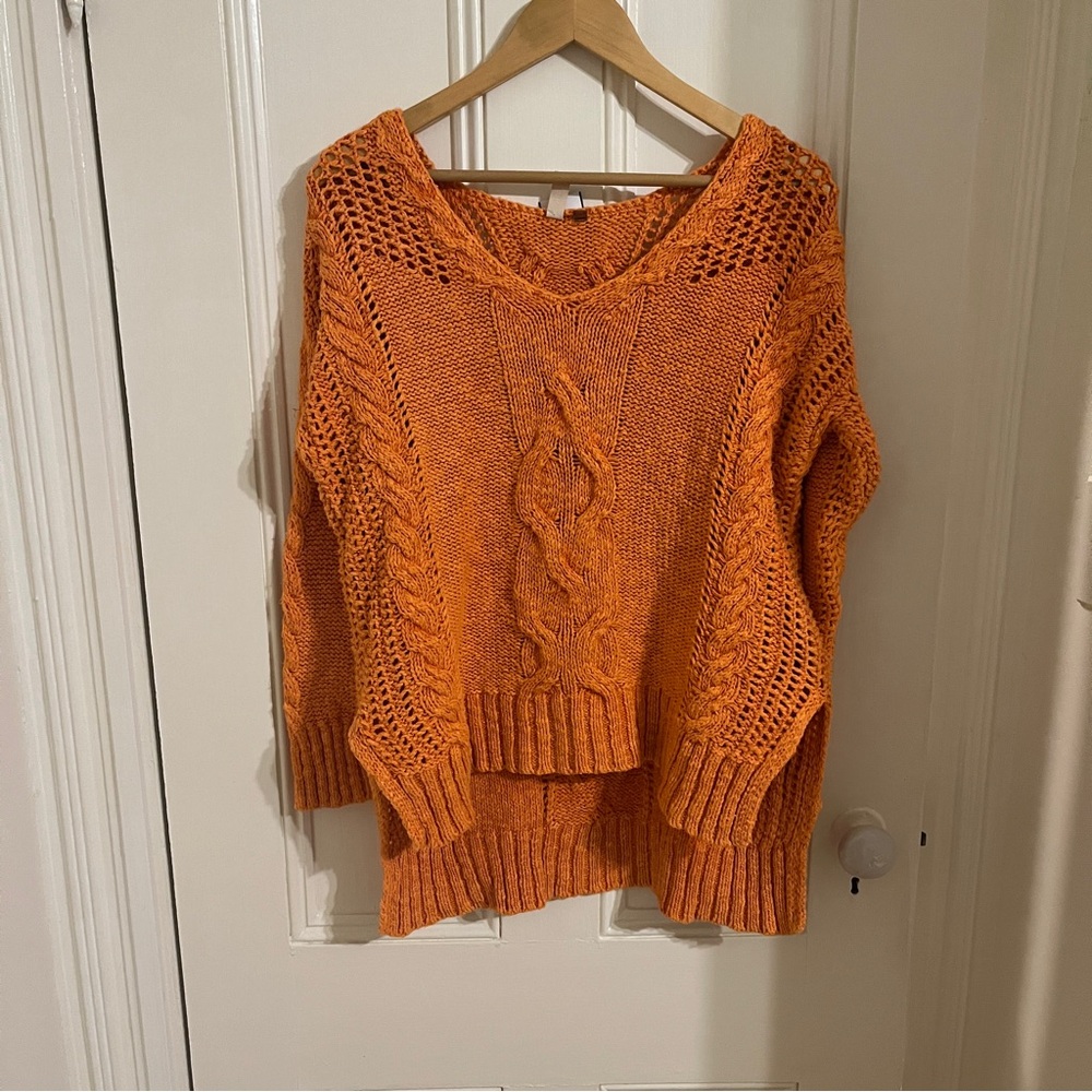 Anthropologie Pilcro Sweater Orange Loose Weave 100% Cotton XS
